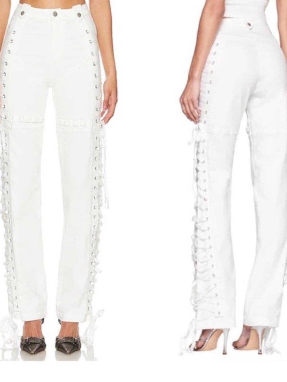 I.AM.GIA White Straight Leg Lace-Up Pants